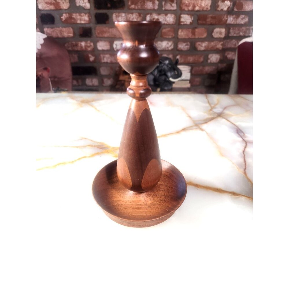 Handcrafted Vintage Mixed Wood Hand Turned Taper Candle Holder With Elegant Turn